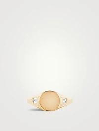 14K Gold Diamond Baguette Signet Ring
