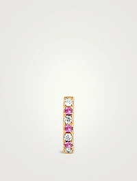 Mini 14K Rose Gold Dot Huggie Hoop Earring With Pink Sapphire And Diamonds