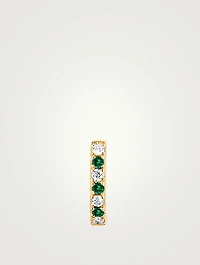 Mini 14K Gold Dot Huggie Hoop Earring With Tsavorite And Diamonds