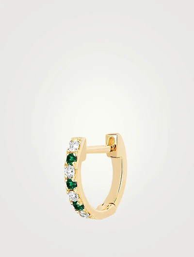 Mini 14K Gold Dot Huggie Hoop Earring With Tsavorite And Diamonds