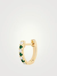 Mini 14K Gold Dot Huggie Hoop Earring With Tsavorite And Diamonds