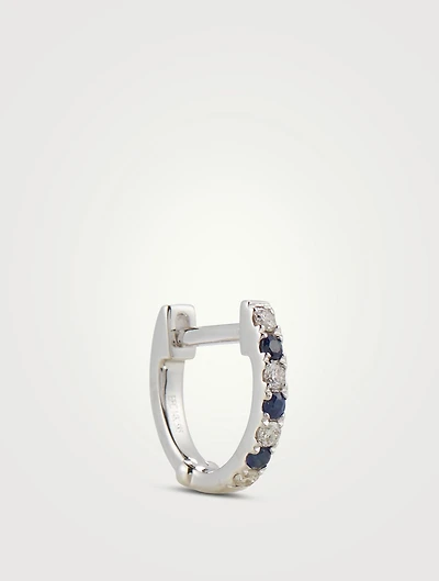 Mini 14K Gold Dot Huggie Hoop Earring With Blue Sapphire And Diamonds