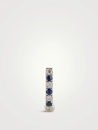 Mini 14K White Gold Dot Huggie Hoop Earring With Blue Sapphire And Diamonds