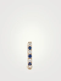 Mini 14K Gold Dot Huggie Hoop Earring With Blue Sapphire And Diamonds