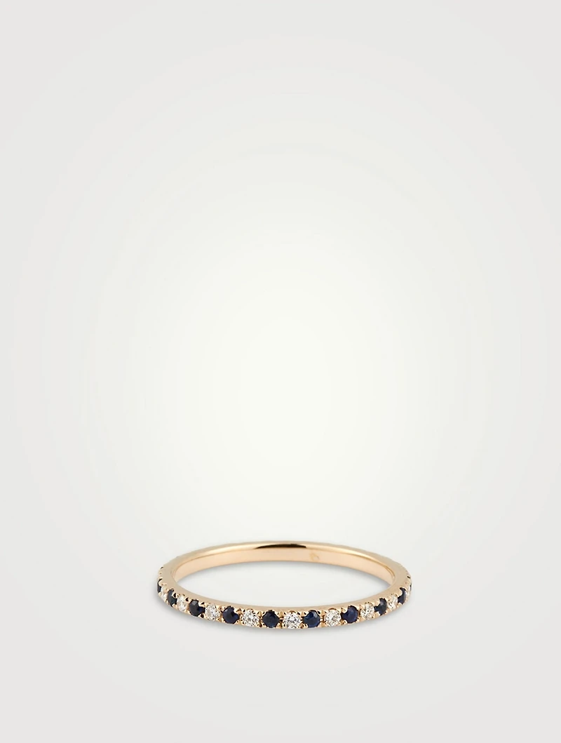 14K Gold Eternity Band Ring With Blue Sapphire And Diamonds