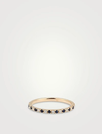 14K Gold Eternity Band Ring With Blue Sapphire And Diamonds