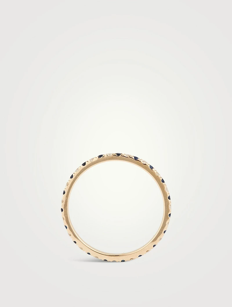 14K Gold Eternity Band Ring With Blue Sapphire And Diamonds