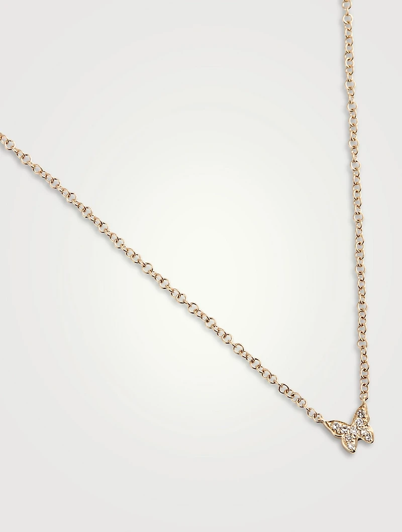 14K Gold Baby Butterfly Necklace With Diamonds