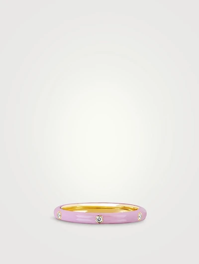 14K Gold Enamel Stack Ring With Diamonds