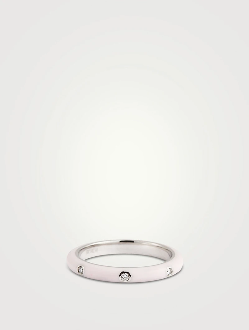 14K Gold Enamel Stack Ring With Diamonds