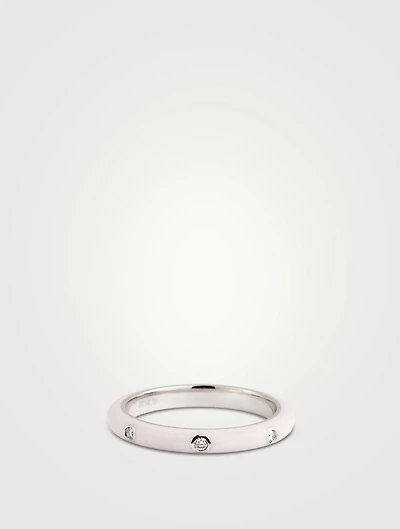 14K Gold Enamel Stack Ring With Diamonds