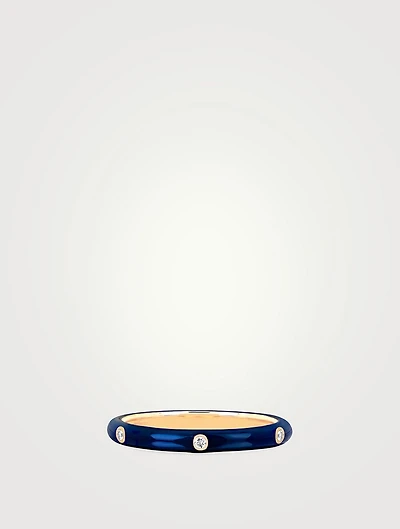 14K Gold Enamel Stack Ring With Diamonds