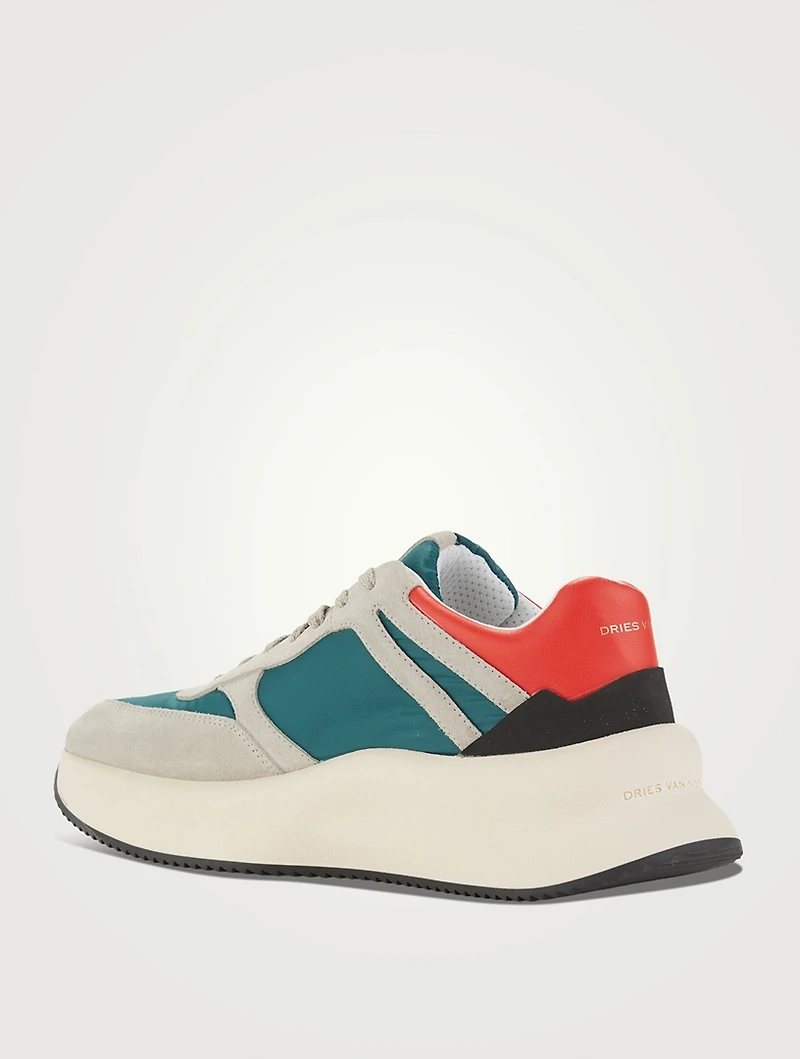 Nylon And Leather Sneakers