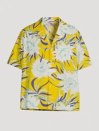 Cotton Poplin Bowling Shirt Street Flowers Print