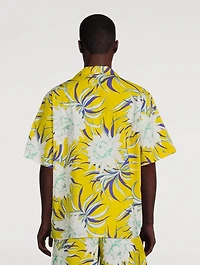 Cotton Poplin Bowling Shirt Street Flowers Print