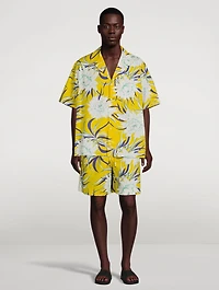 Cotton Poplin Bowling Shirt Street Flowers Print
