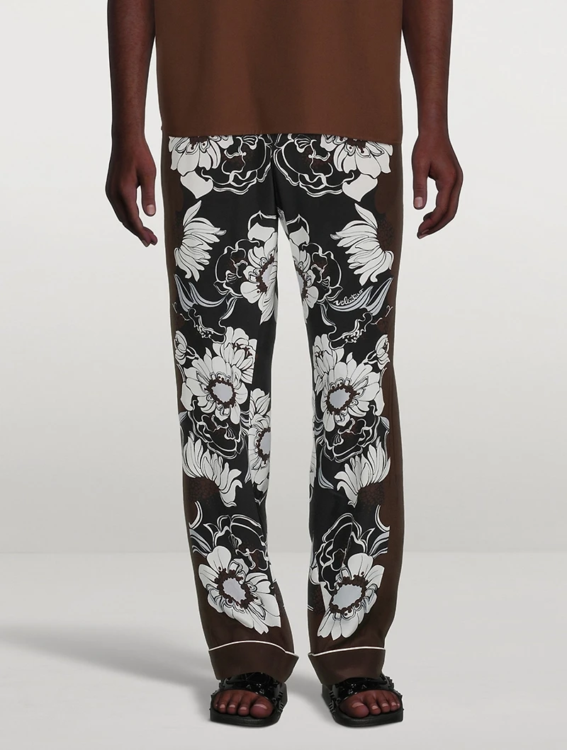 Silk Pajama Pants Floral Print