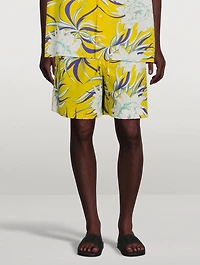 Cotton Poplin Bermuda Shorts Street Flowers Print