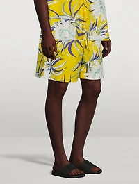 Cotton Poplin Bermuda Shorts Street Flowers Print