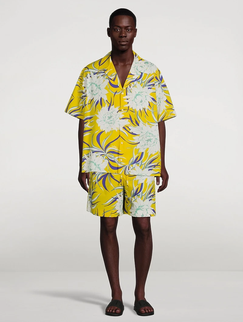 Cotton Poplin Bermuda Shorts Street Flowers Print