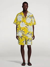 Cotton Poplin Bermuda Shorts Street Flowers Print