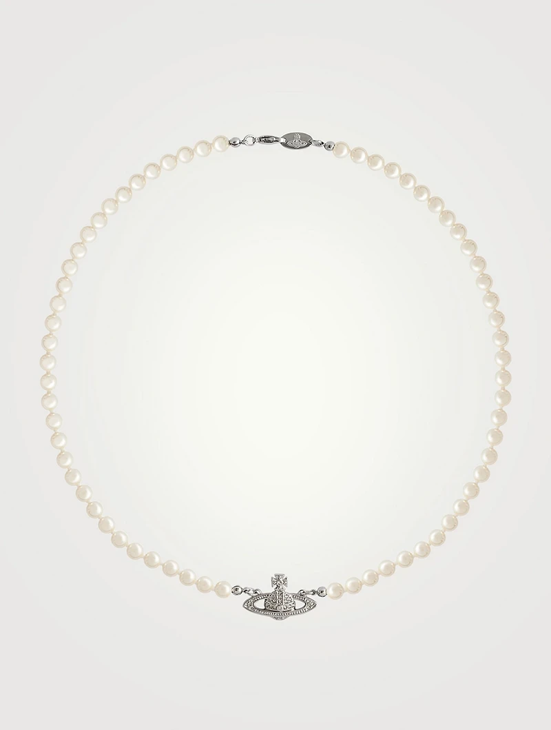 Mini Bas Relief Faux Pearl Necklace With Crystals