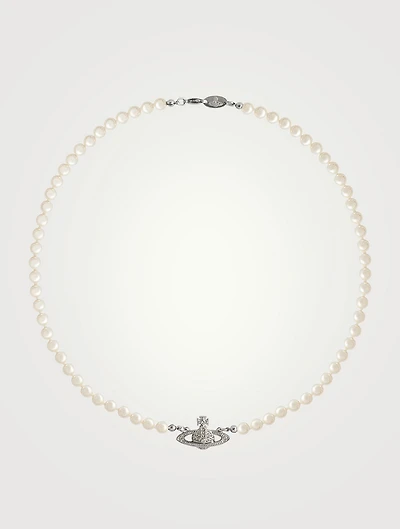 Mini Bas Relief Faux Pearl Necklace With Crystals