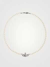 Mini Bas Relief Faux Pearl Necklace With Crystals