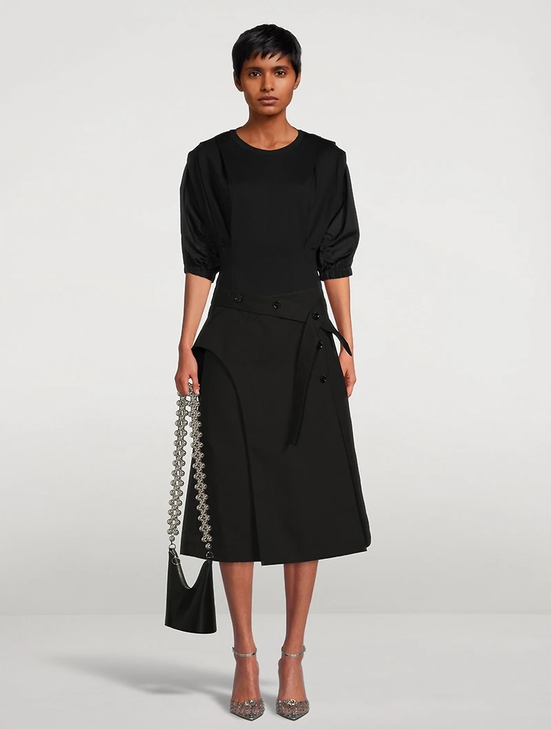 A-Line Structured Cotton Midi Skirt