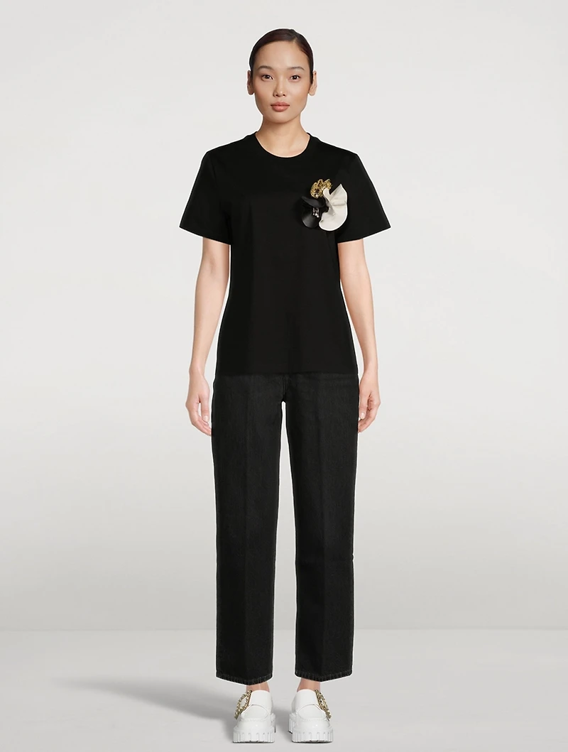 Cotton T-Shirt With Floral Embellishment