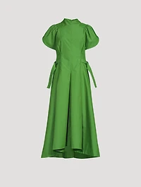 Puff-Sleeve Cotton Poplin Midi Dress