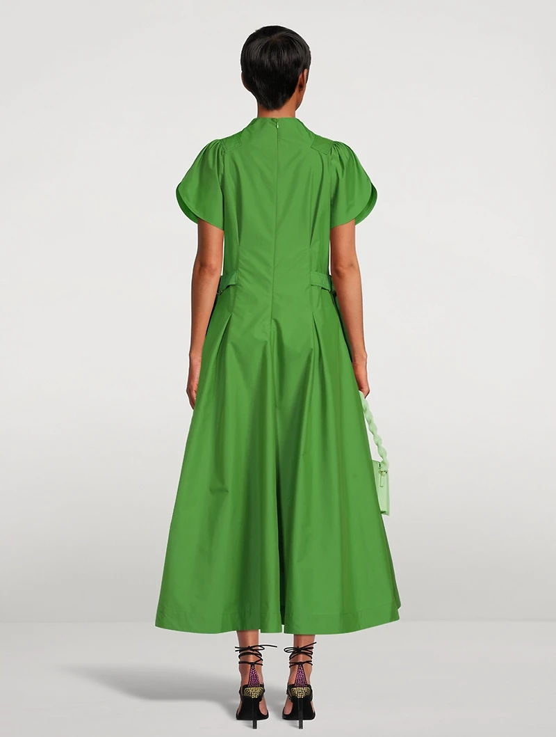 Puff-Sleeve Cotton Poplin Midi Dress