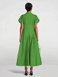 Puff-Sleeve Cotton Poplin Midi Dress
