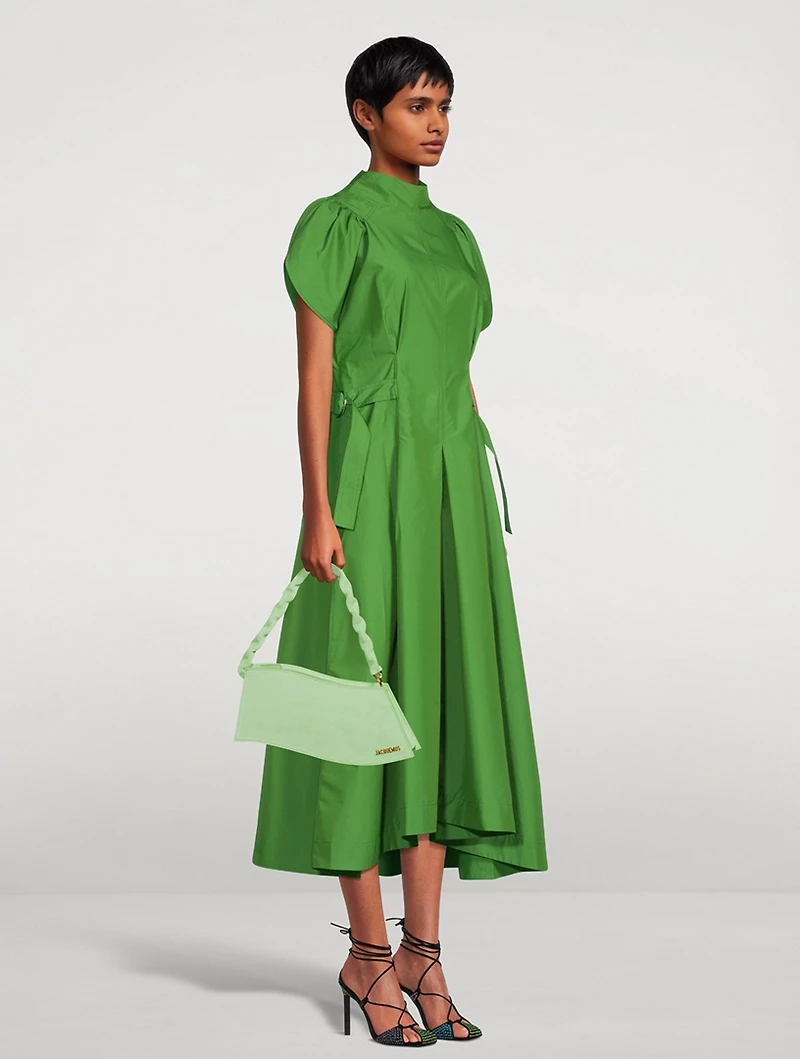 Puff-Sleeve Cotton Poplin Midi Dress