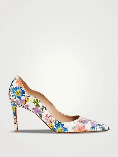 Stuart Scallop Leather Pumps Floral Print