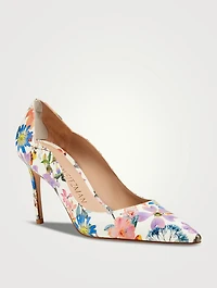 Stuart Scallop Leather Pumps Floral Print