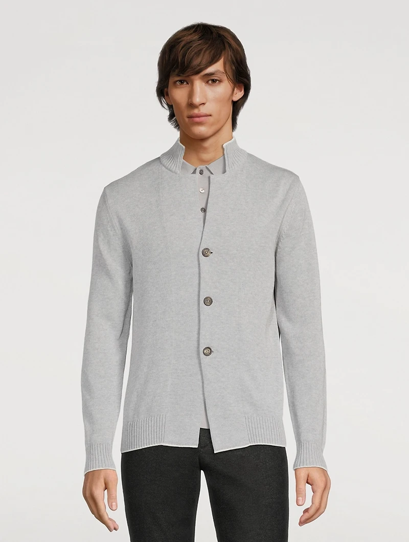Cotton High-Neck Cardigan