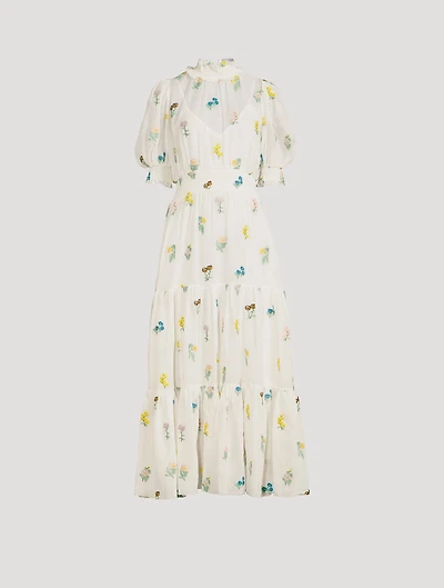 Yves Floral-Embroidered Midi Dress