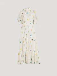 Yves Floral-Embroidered Midi Dress
