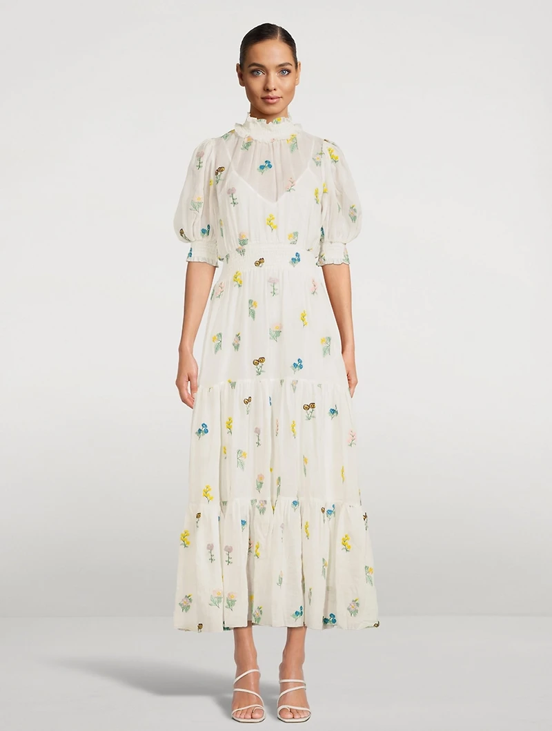 Yves Floral-Embroidered Midi Dress