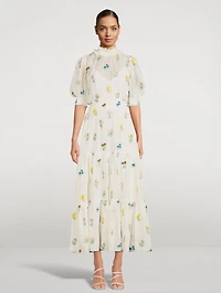 Yves Floral-Embroidered Midi Dress