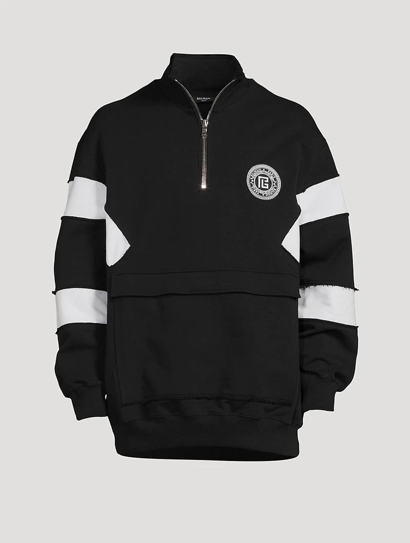 Quarter-Zip Pullover Sweatshirt With Badge