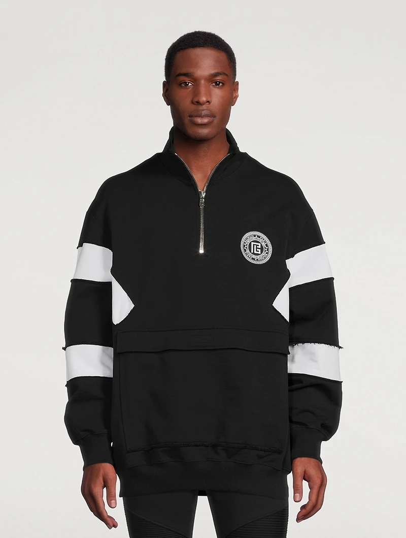 Quarter-Zip Pullover Sweatshirt With Badge