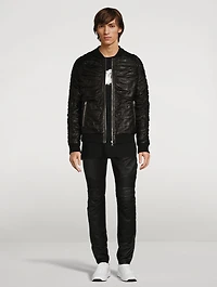 Pleated Leather Bomber Jacket