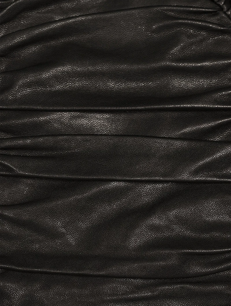 Pleated Leather Bomber Jacket