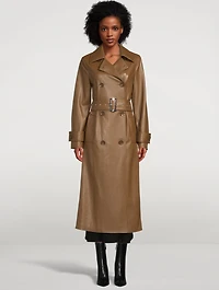 Malou Faux Leather Fitted Trench Coat