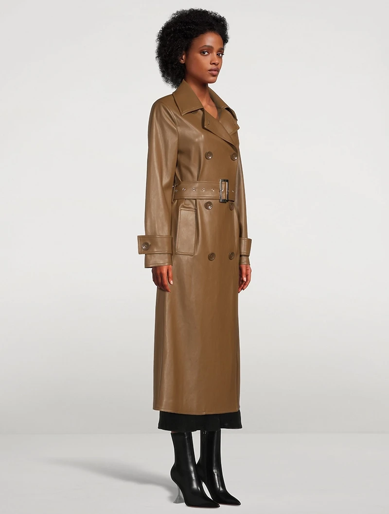 Malou Faux Leather Fitted Trench Coat
