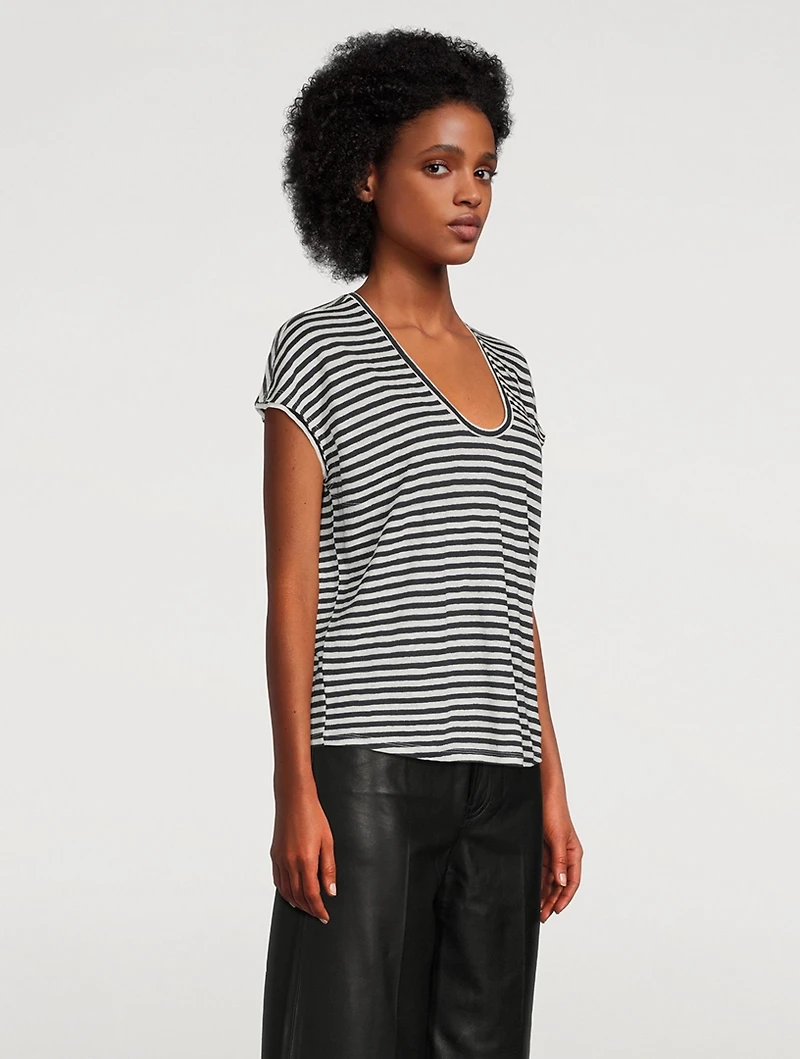 Easy Scoop Linen T-Shirt Stripe Print
