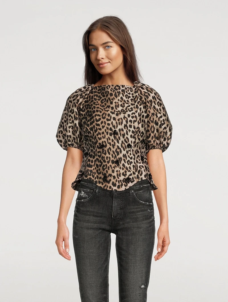 Re-Cut Crispy Jacquard Open-Back Blouse