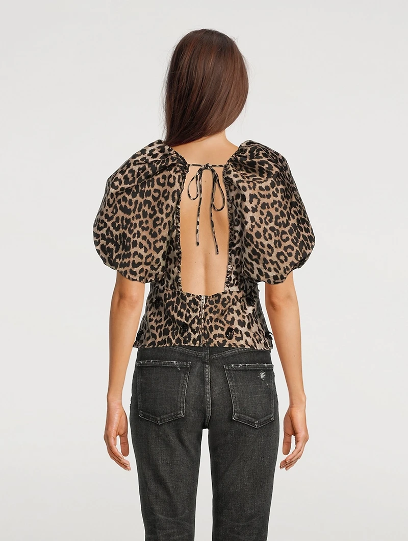 Re-Cut Crispy Jacquard Open-Back Blouse